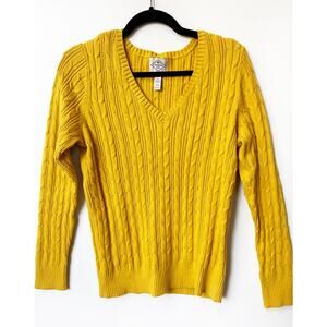 St. John's Bay Mustard Yellow V Neck Cable Knit Pullover Sweater (L)‎
